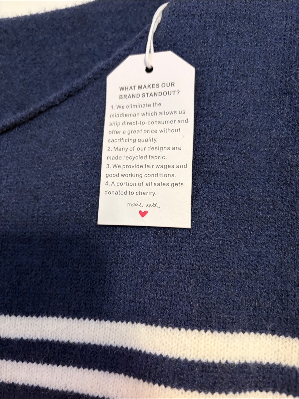 Striped Colorblock Crewneck Sweater in Orange and Navy - Picture 2 of 2